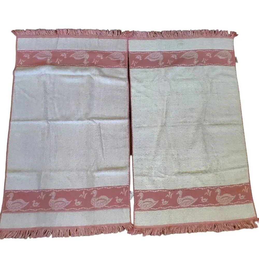 Vintage 80s Cannon Mill‎ Pond Pink Duck Towel Set 4 Pcs USA 2 Towels Wash Cloths